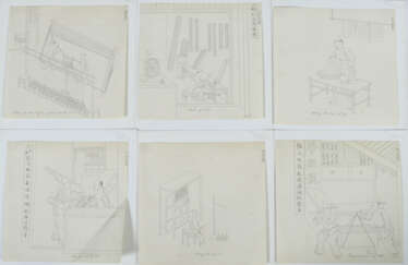 Künstler des 20. Jh. China, Tusche/Papier, 6 Zeich…