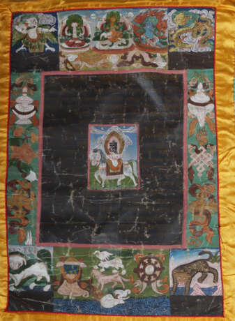 Thangka mit Windpferd Wohl Tibet, 19./20. Jh., zen… - Foto 1