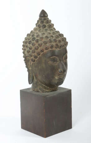 Buddhakopf Thailand, 19. Jh., dickwandige Bronze a… - photo 2