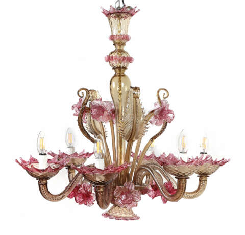 Murano-Kronleuchter mit pinkfarbenen Blüten Italie… - photo 1