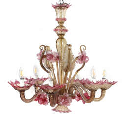 Murano-Kronleuchter mit pinkfarbenen Blüten Italie…