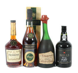 4 Flaschen Spirituosen 1x Monnet Cognac, VSOP, 40%…