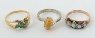 3 kleine Ringe modern/um 1900, Gelbgold 585 und 2 …
