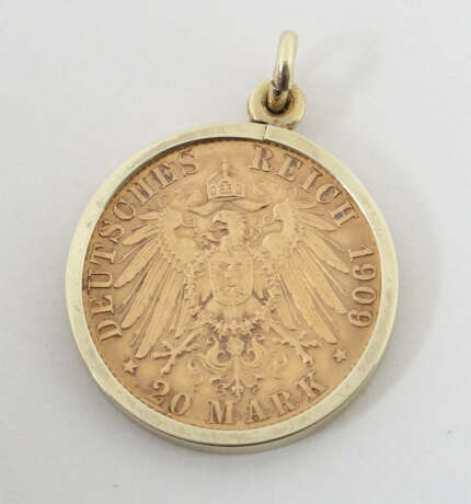 Münzanhänger 20 Reichsmark, Fassung Gelbgold 585, … - photo 2