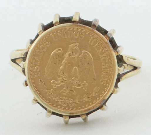 Siegelring modern, 2 Pesos Münze, Gelbgold 900 und… - photo 1