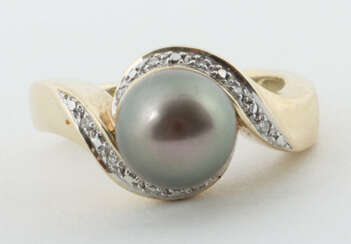 Ring mit Perle modern, besetzt mit Tahiti-Perle, G…