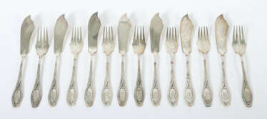 Jugendstil-Fischbesteck für 7 Personen Bremer Silb…