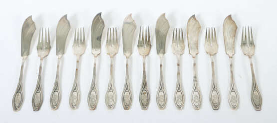 Jugendstil-Fischbesteck für 7 Personen Bremer Silb… - photo 1