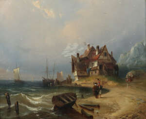 Maler des 19. Jh. ''Küstenlandschaft'', mit Segelb…
