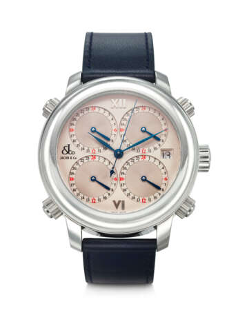 JACOB & CO. LARGE LIMITED EDITION STAINLESS STEEL AUTOMATIC 'FIVE TIME ZONE' WITH DATE, REF. H24 - photo 1