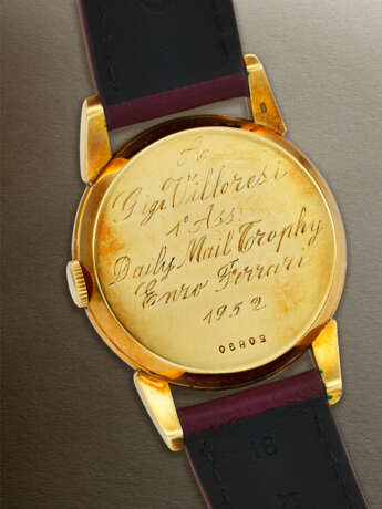 AUDEMARS PIGUET, GIFTED TO LUIGI 'GIGI' VILLORESI BY ENZO FERRARI, YELLOW GOLD WRISTWATCH - photo 3