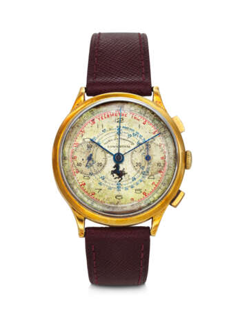 LOWENTHAL, GIFTED TO LUIGI 'GIGI' VILLORESI BY ENZO FERRARI, YELLOW GOLD MONOPUSHER CHRONOGRAPH WITH 'CATCH-UP' MECHANISM 'MONO- RATTRAPANTE' - photo 1