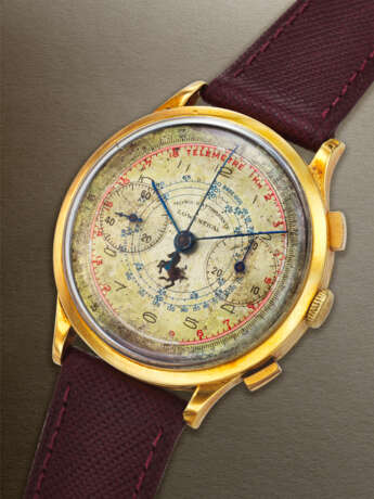 LOWENTHAL, GIFTED TO LUIGI 'GIGI' VILLORESI BY ENZO FERRARI, YELLOW GOLD MONOPUSHER CHRONOGRAPH WITH 'CATCH-UP' MECHANISM 'MONO- RATTRAPANTE' - photo 2