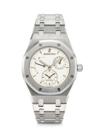 AUDEMARS PIGUET, SPORTY AND ATTRACTIVE STAINLESS STEEL DUAL TIME 'ROYAL OAK' WITH POWER RESEREVE AND DATE, REF. 25730ST - photo 1