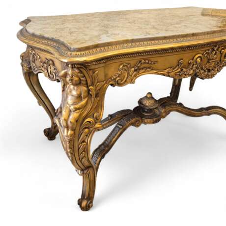 Louis XV style middle table in gilded wood and marble - 19th century Bois naturel 19th century - photo 2