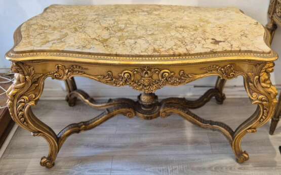 Louis XV style middle table in gilded wood and marble - 19th century Bois naturel 19th century - photo 4