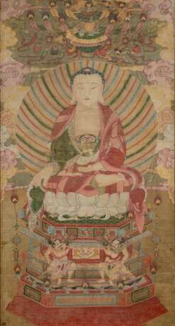 Anonyme Malerei eines Buddha auf Lotosthron - Foto 1