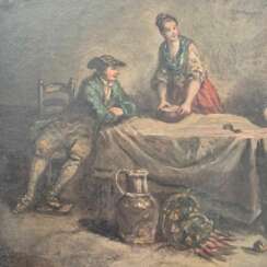 Daily scene of servants, oil on canvas, 19th century