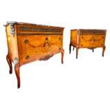 Pair of commodes in the Louis XV style marquetry and gilt bronze 19th century Wood 19th century - photo 1