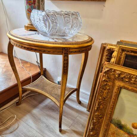 Oval table in gilded and carved wood 19th century Wood Napoleon III 19th century - photo 6