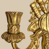 Pair of two-light gilded wood wall sconces in the Louis XVI style 19th century Lackiertes Holz 19th century - Foto 14