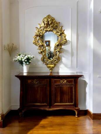 Gilded Wood Mirror With Putti Italy 19th Century Wood & gilded stucco Rococo 19th century - photo 3