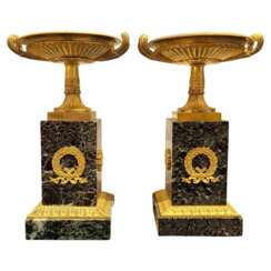 Empire style cassolettes in sea green marble and gilt bronze, 19th century
