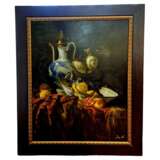 Still Life With Porcelain And Black Grapes Signed By Artist Sie G 1997 20th century г. - фото 1