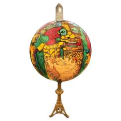 Painted Globe with a Rock Crystal and a Base in Gilt Bronze