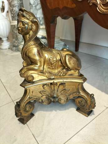 Pair of 19th Century Gilt Bronze Fire Dogs in the Ancient Egyptian Style Bronze 19th century - photo 3