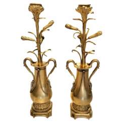 Pair of Gilded Candlesticks with Floral Pattern from Louis XVI (1774-1792)