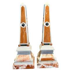 19th Century Pair of Obelisks in Carrara Marble, Sicilian Jasper &amp; Black Portoro