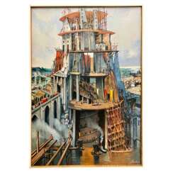 Oil-Painting by Jean Thomas (1923- 2019): `A Religious Life: Tower of Babel`