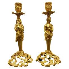 19th Century Pair of Candlesticks in Gilt Bronze