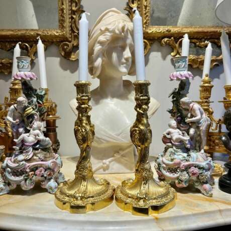 19th Century Gilt Bronze Candleholders in the style of Ernest Meissonier Bronze Rococo 19th century - photo 7