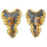 18th Century Pair of Louis XV Rococo Style Italian Sconces in Gilded Wood Lacquered wood 18th century - photo 1