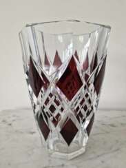 Bohemian crystal vase with bronze puti