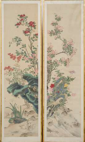 Serie von vier Malereien mit Wachteln unter den Blumen der vier Jahreszeiten - photo 1