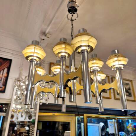 Space Age chromed metal chandelier by Gaetano Sciolari mid-20th century Metal Design of 50-60’s 20th century - photo 3