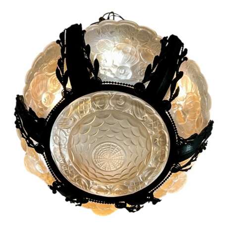 Rare And Large Glass Plaque Chandelier Val Saint Lambert Art Deco Period 1930 Glass metal 20th century - photo 2