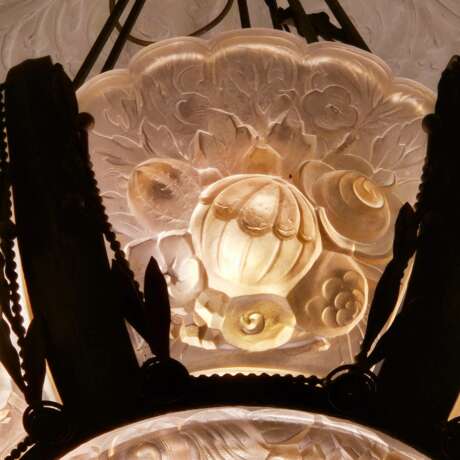 Rare And Large Glass Plaque Chandelier Val Saint Lambert Art Deco Period 1930 Glass metal 20th century - photo 3