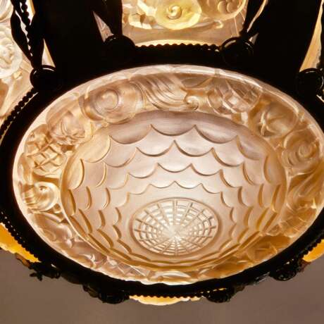 Rare And Large Glass Plaque Chandelier Val Saint Lambert Art Deco Period 1930 Glass metal 20th century - photo 5