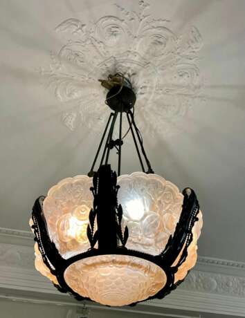 Rare And Large Glass Plaque Chandelier Val Saint Lambert Art Deco Period 1930 Glass metal 20th century - photo 9