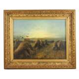 LANDSCAPE WITH HAYCOCKS AT SUNSET. J. KLEVER. RUSSIA LATE 19TH Canvas oil realism At the turn of 19th -20th century - photo 1