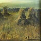 LANDSCAPE WITH HAYCOCKS AT SUNSET. J. KLEVER. RUSSIA LATE 19TH Canvas oil realism At the turn of 19th -20th century - photo 3