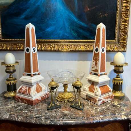 19th Century Pair of Obelisks in Carrara Marble Sicilian Jasper &amp; Black Portoro Marbre Napoleon III 19th century - photo 4