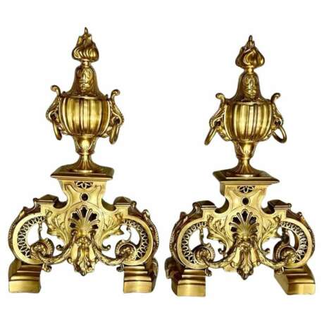 19th Century Andirons in Gilt Bronze Signed by Ferdinand Barbedienne Bronze Napoleon III 19th century - Foto 1