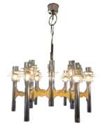 Metall. Space Age chromed metal chandelier by Gaetano Sciolari, mid-20th century