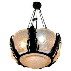 Rare And Large Glass Plaque Chandelier, Val Saint Lambert, Art Deco Period, 1930
