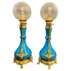 Pair Of Blue-glazed earthenware lamps in the Th&eacute;odore Deck style, 19th century